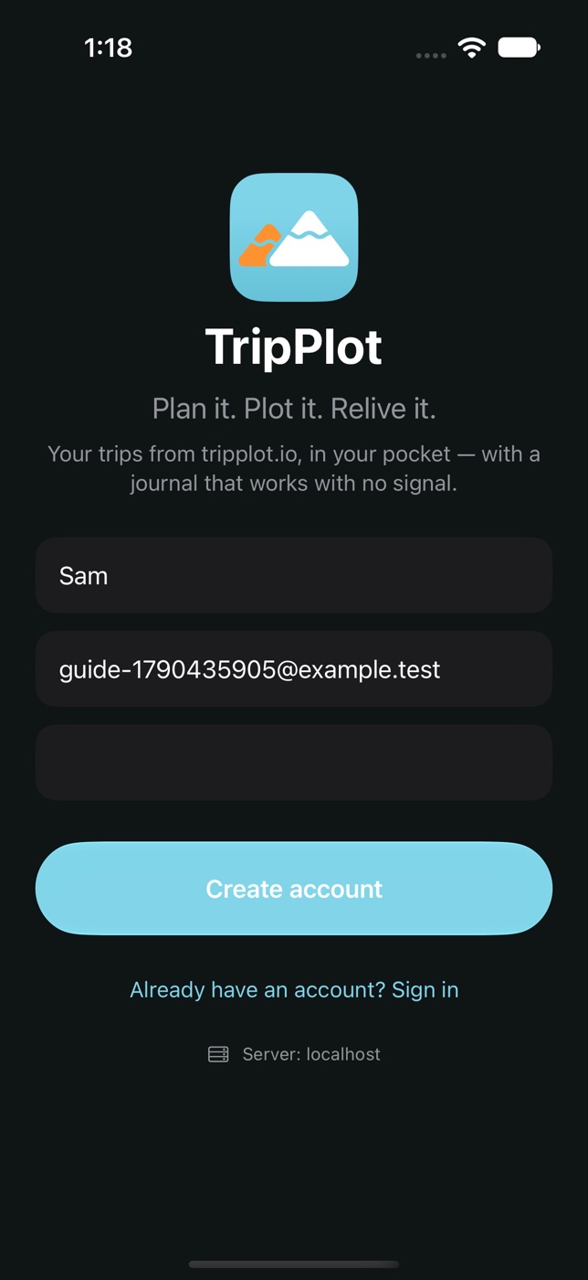 Create account form with name, email and password filled in