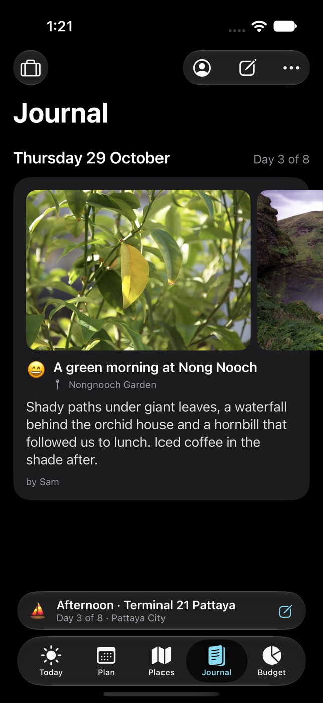 Journal tab with the Nong Nooch entry and its photos