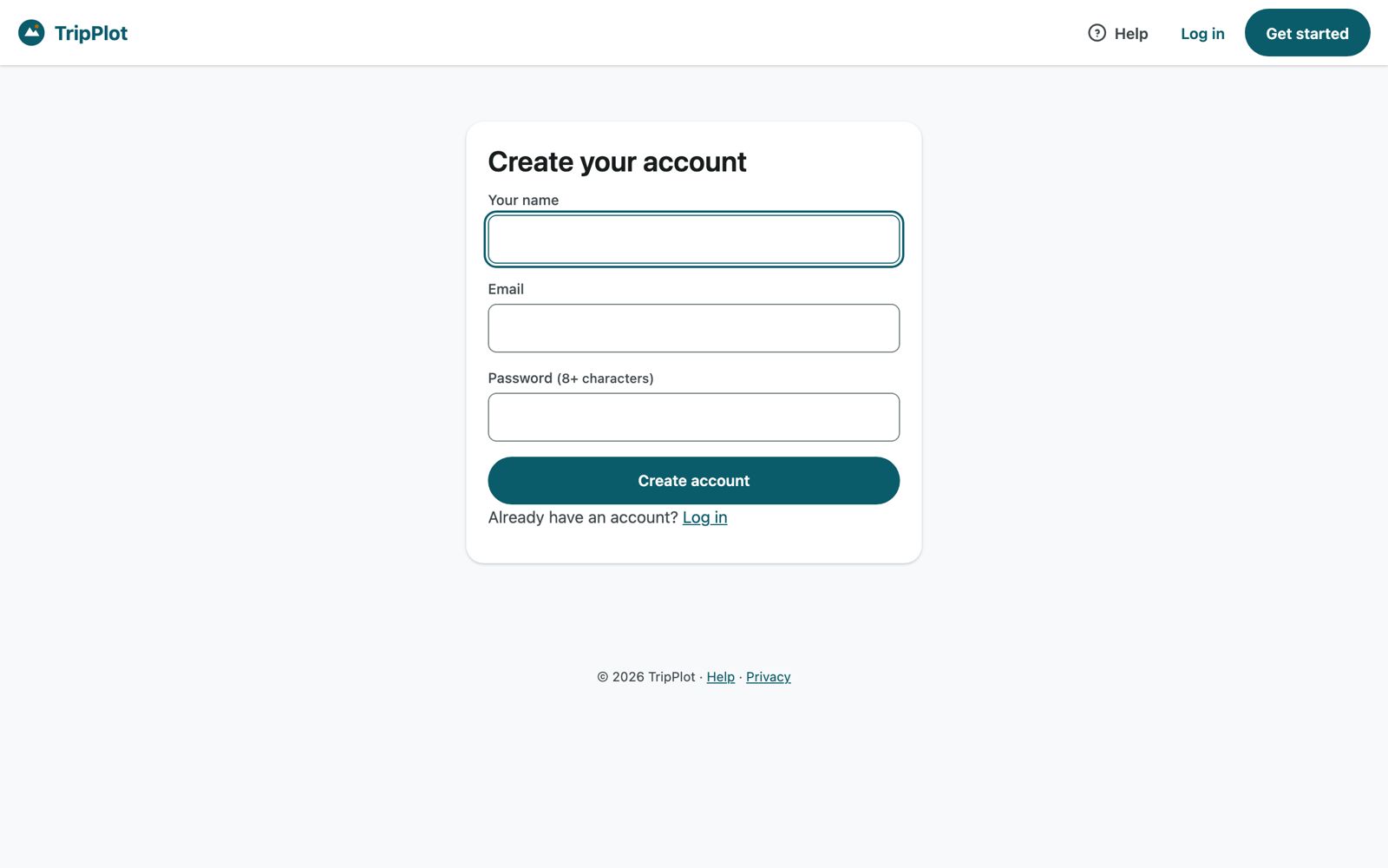 Create your account form