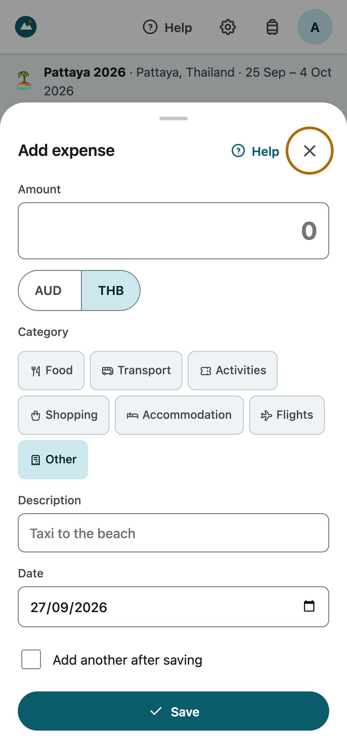 Add expense on a phone